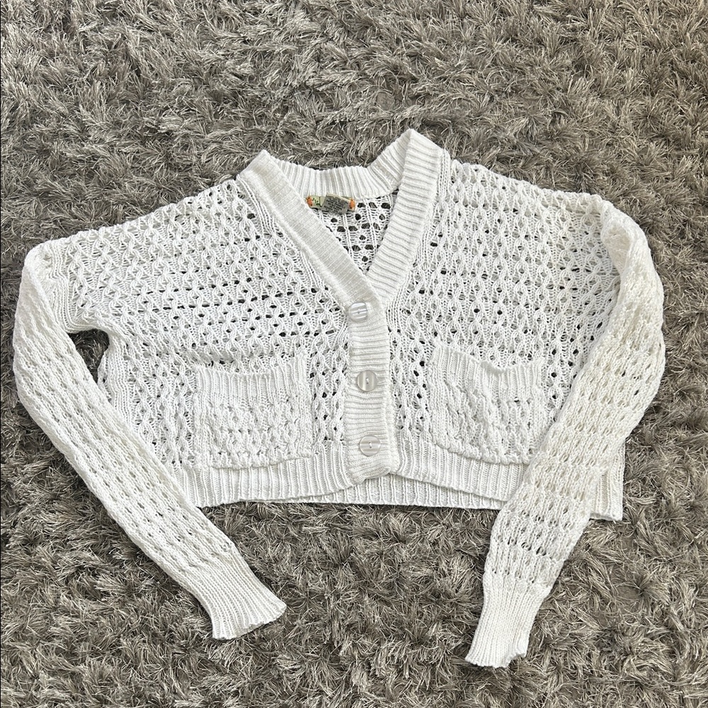 Y2K Cropped White Knit Cardigan